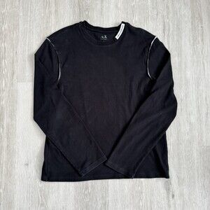 A/X Armani Exchange Shirt Long Sleeve Black Slim Fit Pima Cotton Medium Pullover